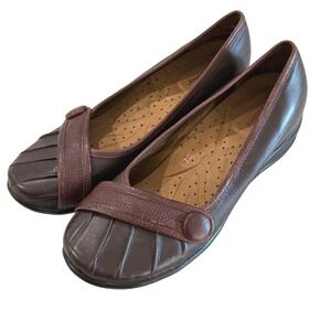 Hush Puppies Brown Leather Mary Jane Comfort Wedge Classic Dress Shoes Size 8.5M